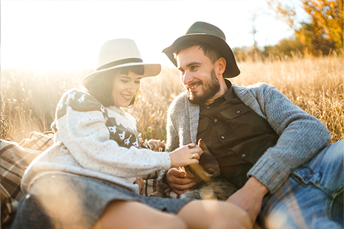 San Diego Engagement Photos at Sunset in the fields